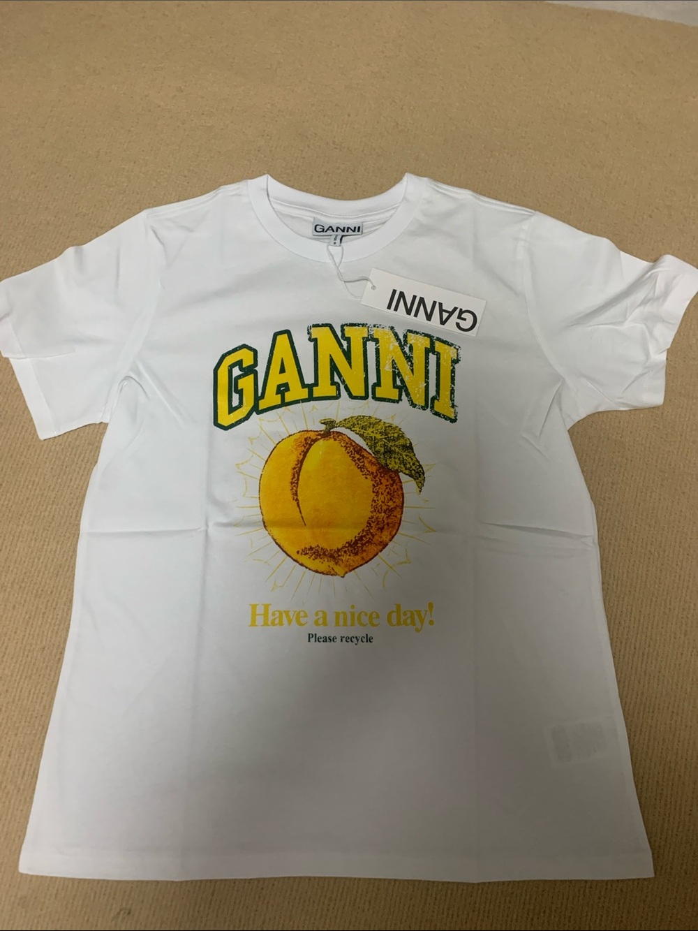 Crew Neck T-shirt Yellow Peach Fruit Graphic Print short sleeve Casual Unisex